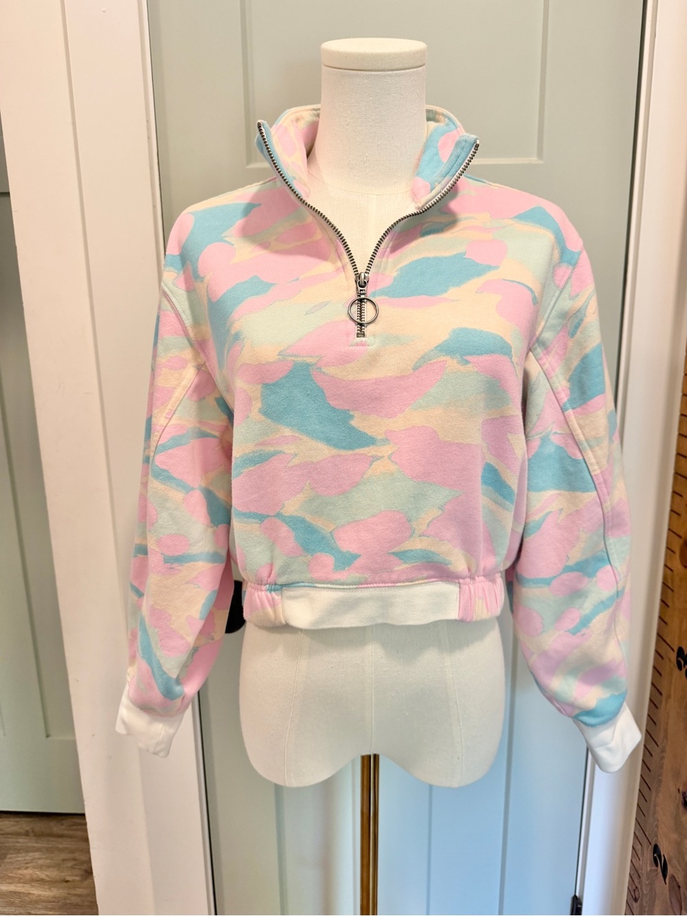 ABOUND Pink Camouflage Quarter Zip Pullover Sweatshirt XS Pastel